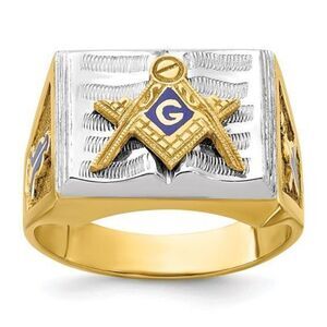 IBGoodman 10k Two-tone Men's Polished and Textured with Blue Enamel Blue Lodge M